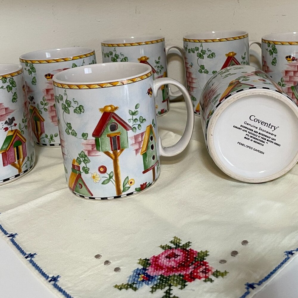 Penelopes Garden by Coventry Genuine Stoneware Mugs Set of 8